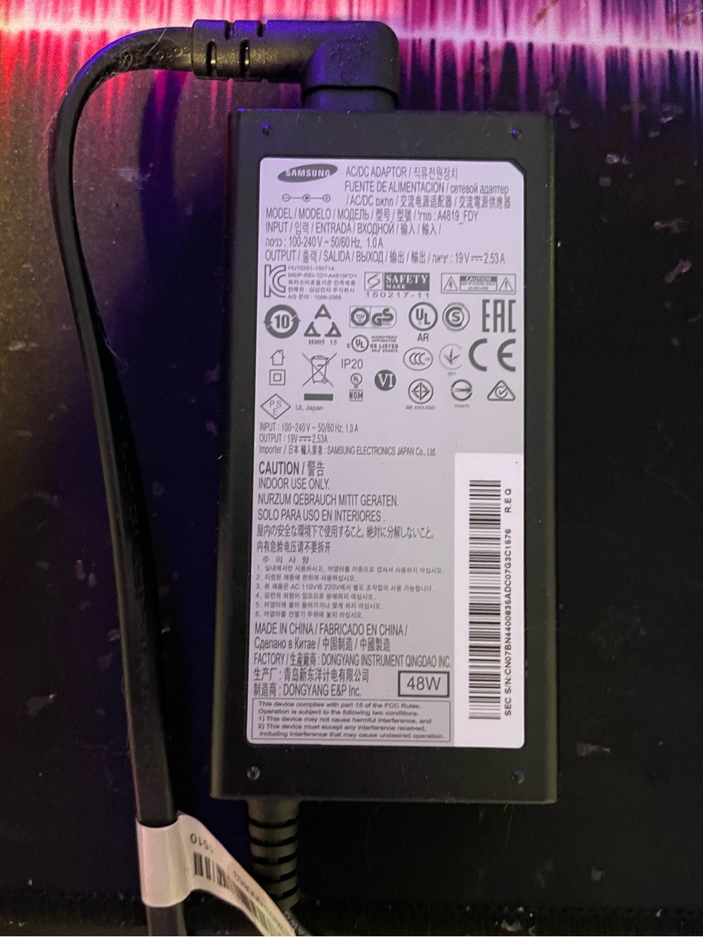 Samsung Black 48W TV AC Adapter Charger (model UN32J400)